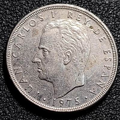 泉币菌-第74场-各国散币场 - 西班牙1975年 5比塞塔镍币 卡洛斯一世 23mm  西班牙国徽