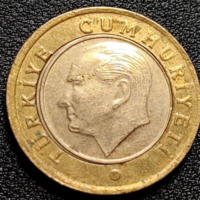 泉币菌-第77场-散币乐园场 土耳其1里拉双色币 凯末尔总统 26mm