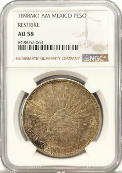 博洋堂世界钱币拍卖第134期（全场包邮） - NGC AU58 墨西哥1898直边鹰洋，该鹰洋为国民政府铸造军饷解放战争时期使用，底板完美，无伤无划，黄油包浆带光