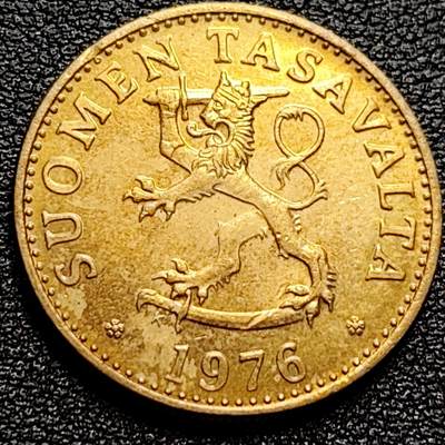 泉币菌-第77场-散币乐园场 1976年 芬兰50芬尼铜币 持剑狮子 25mm