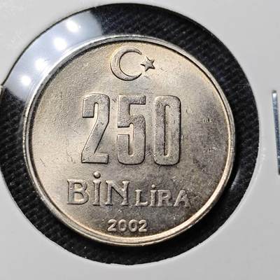 KK钱币收藏小铺 第318期 2月预留时间 周末发货 - 2002土耳其250BiN里拉 好品