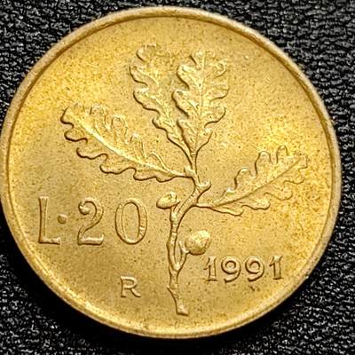 泉币菌-第77场-各国散币场 - 铜光美品 1991年意大利20里拉铜币 罗马十二神 谷神-克瑞斯 21.2mm