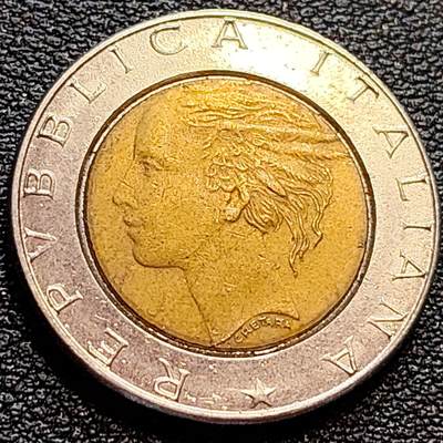 泉币菌-第77场-散币乐园场 世界首枚双色币 意大利1989年500里拉 罗马建筑雕像 广场 25.8mm