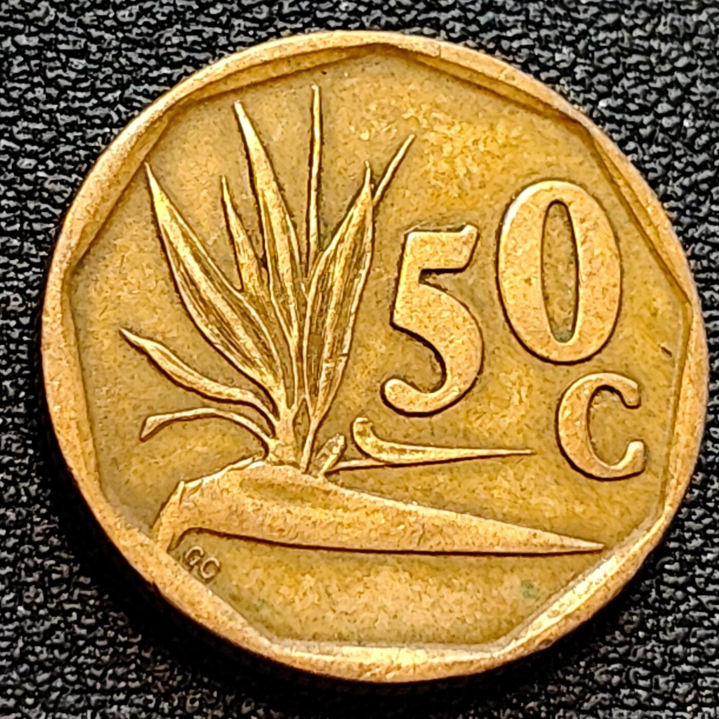 泉币菌-第78场-散币乐园场 南非50分硬币 国徽九边形天堂鸟花(鹤望兰)22mm厚1.9mm