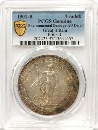 博洋堂世界钱币拍卖第134期（全场包邮） - PCGS AU 英国贸易银1901年B版站洋银币，包浆老道