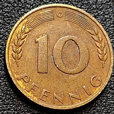 泉币菌-第78场-各国散币场 - 联邦德国1969年 10芬尼硬币 橡树麦穗  银行版 21.5mm