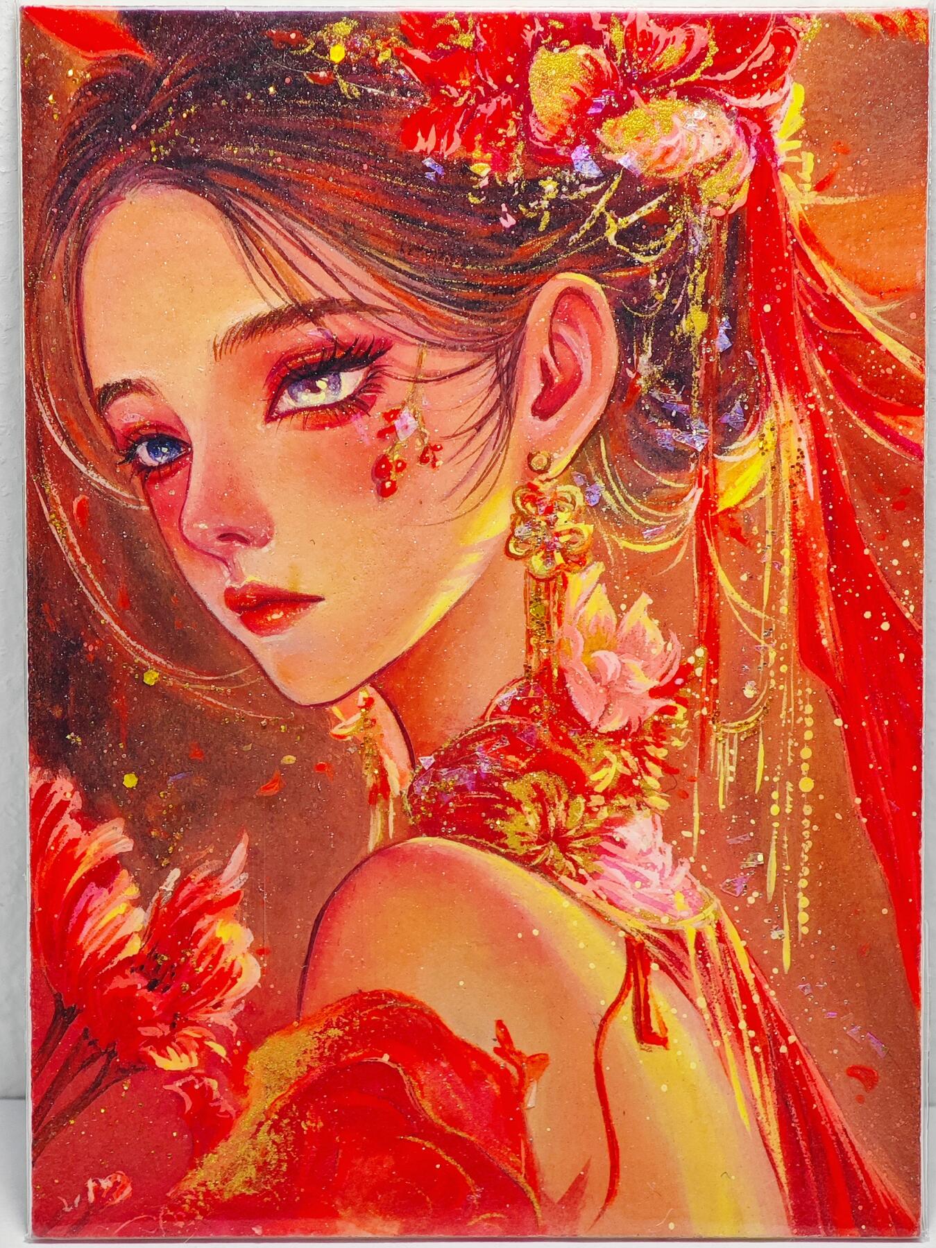 白泽拍卖卡牌手绘专场第22期中福卡展专场(离离暑云散，袅袅凉风起) 2025 丹青阁手绘卡 朱颜灼华  云旧浅亲签