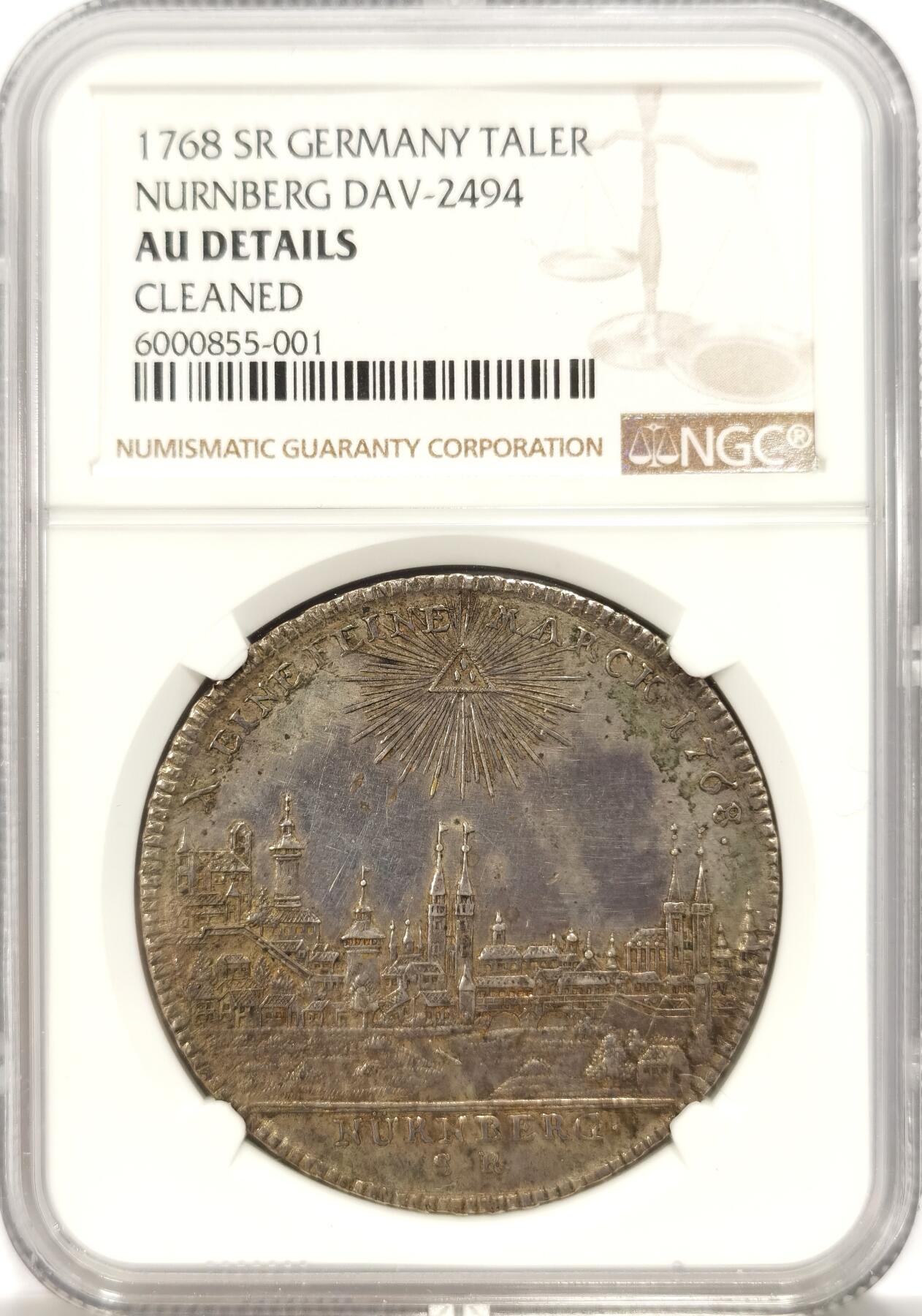 博洋堂世界钱币拍卖第134期（全场包邮） NGC AU 德国纽伦堡1768年城市景观大泰勒银币