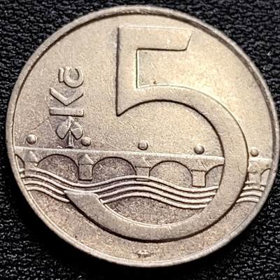 泉币菌-第76场-各国散币场 - 捷克5克朗硬币 1993年 首年份 双尾狮23mm 欧洲币