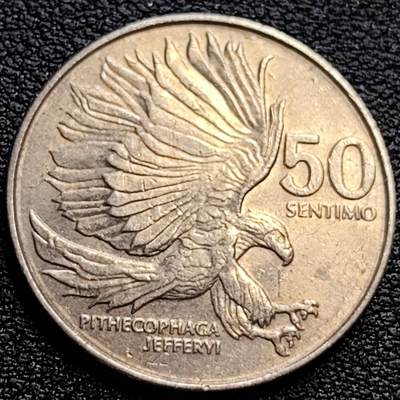 泉币菌-第75场-各国散币场 - 菲律宾1987年50分 食猴鹰 铜镍币 25mm