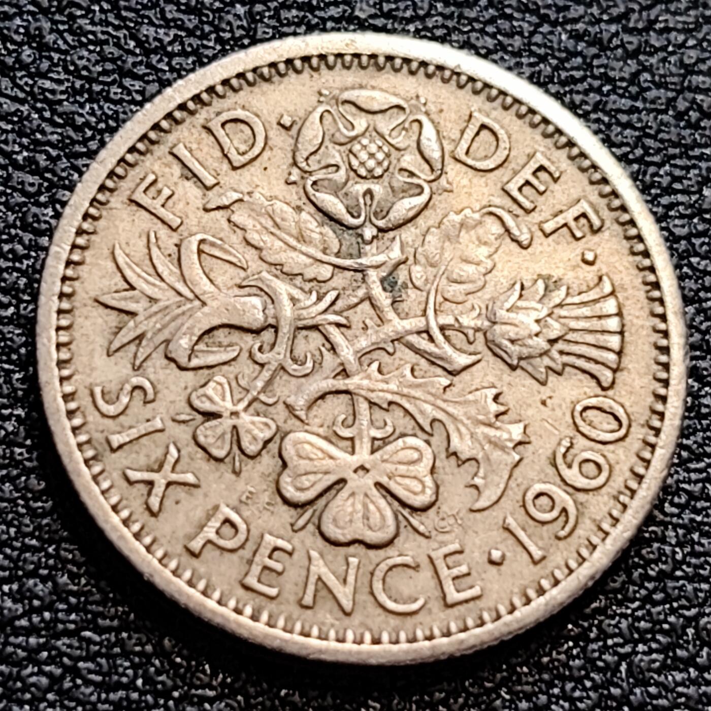 泉币菌-第76场-各国散币场 1960年 英国6便士硬币 爱情幸运币 19.3mm