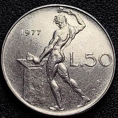 泉币菌-第75场-各国散币场 - 意大利 1977年 50里拉 锻冶之神 伍尔坎 24mm