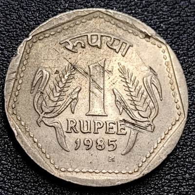 泉币菌-第75场-各国散币场 - 1985年印度1卢比铜镍币  阿育王狮子 26mm