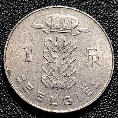 泉币菌-第74场-各国散币场 - 比利时1975年1法郎铜镍币（佛兰芒文版BELGIË），谷物女神