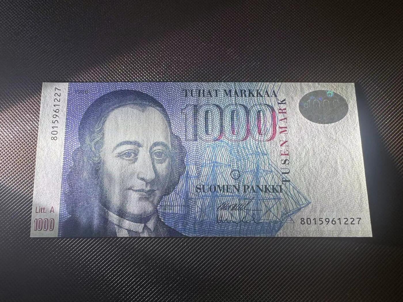 喜羊羊钱币收藏2025第8期(普品场) 芬兰1986年 1000马克 unc