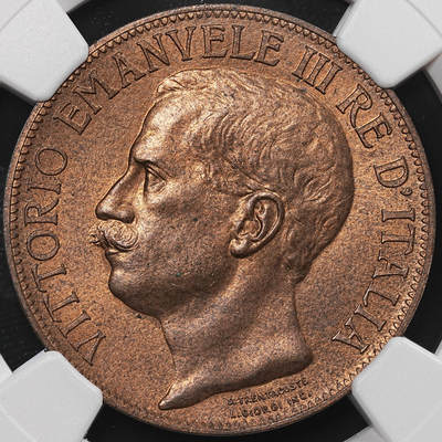 修遠堂世界钱币第八十期 - NGC MS64RB 1911年意大利10分铜币 建国50周年 经典摸奶图案