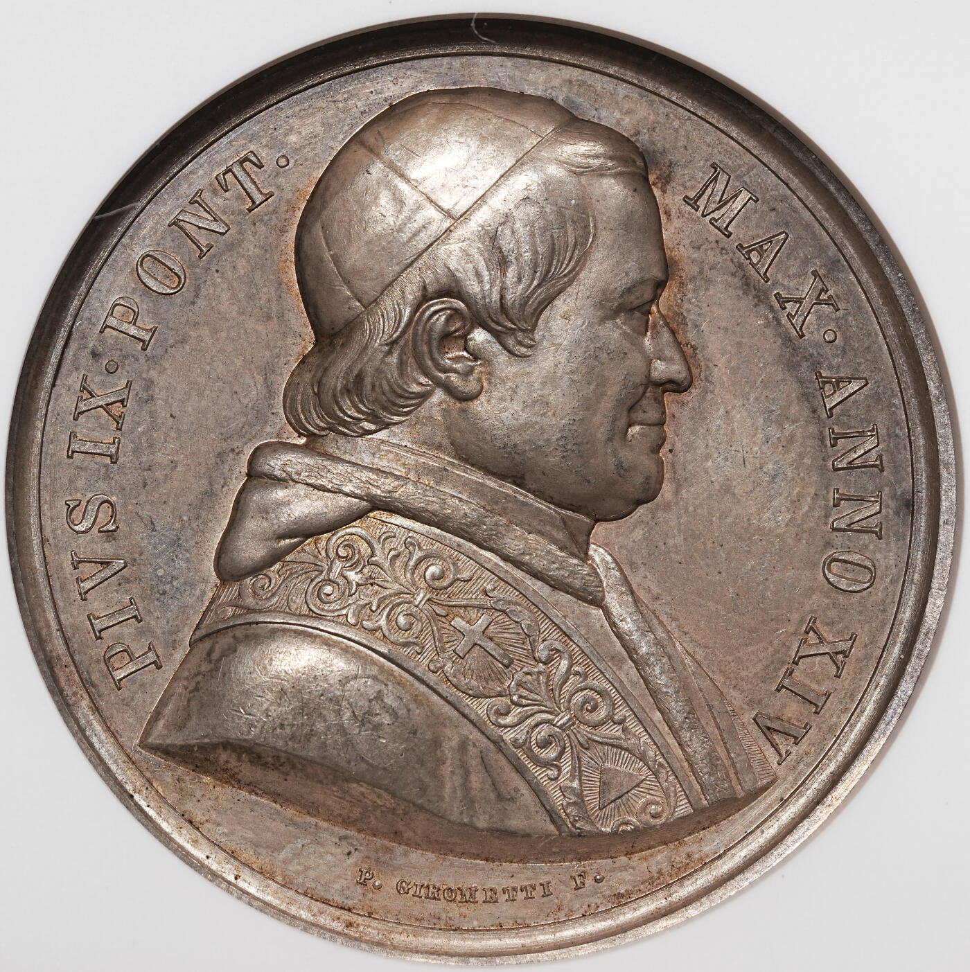 修遠堂世界钱币第八十期 NGC MS62 1856年教皇国-圣潘克拉齐奥门纪念高浮雕大银章