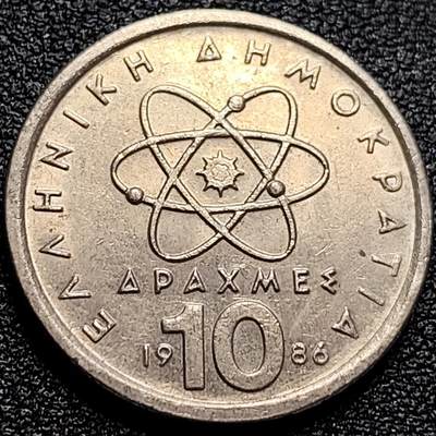 泉币菌-第77场-各国散币场 -  美品 希腊1986年10德拉克马铜镍币，哲学家德谟克利特，26mm