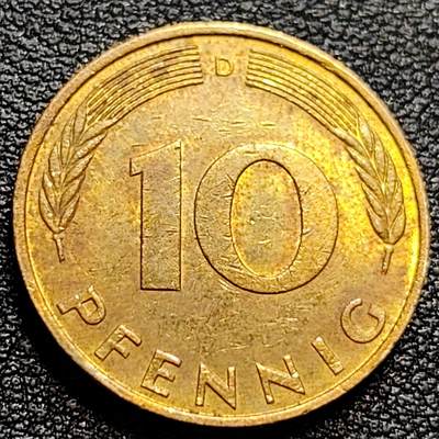 泉币菌-第77场-各国散币场 - 铜光美品 联邦德国1990年 10芬尼硬币 橡树麦穗  银行版 21.5mm