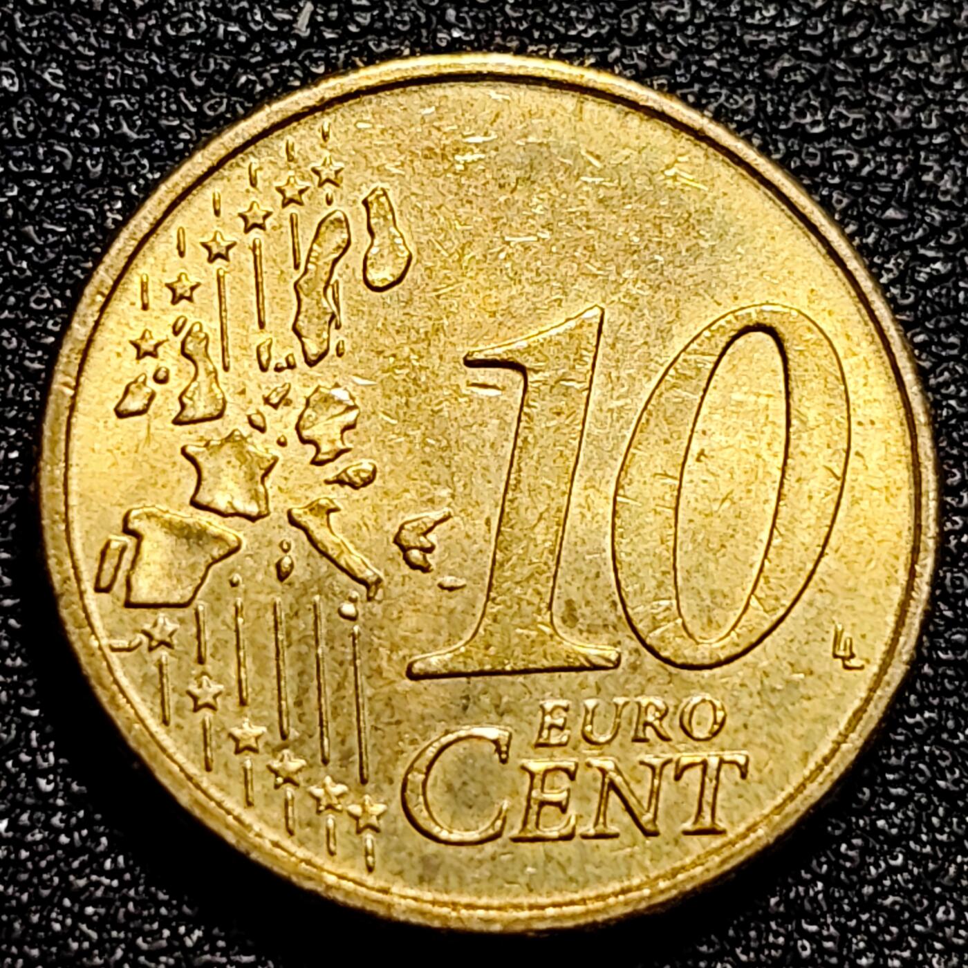 泉币菌-第74场-散币乐园 欧元 德国2002年 10欧分合金铜币 勃兰登堡门 地图 A厂标 19.75MM