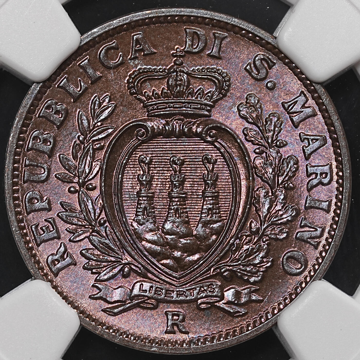 修遠堂世界钱币第八十期 NGC MS64RB 1938年圣马力诺10分铜币