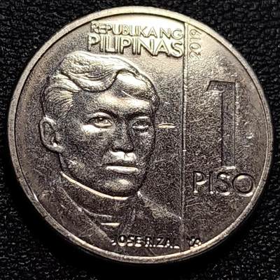 泉币菌-第77场-各国散币场 - 菲律宾1比索 国父何塞·黎刹  镀镍钢币 24mm