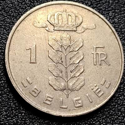 泉币菌-第77场-各国散币场 - 比利时1963年1法郎铜镍币（佛兰芒文版BELGIË），谷物女神