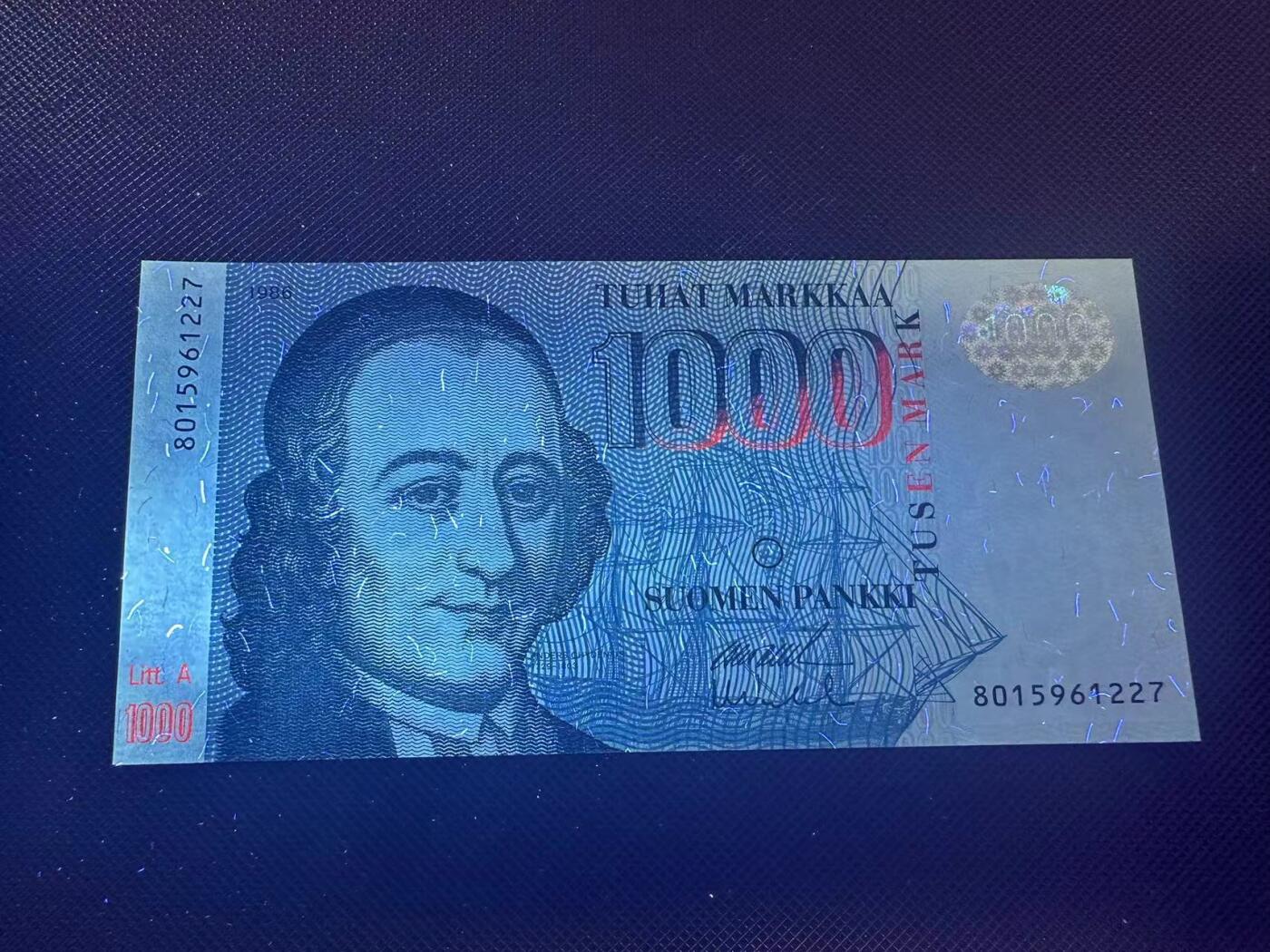 喜羊羊钱币收藏2025第8期(普品场) 芬兰1986年 1000马克 unc