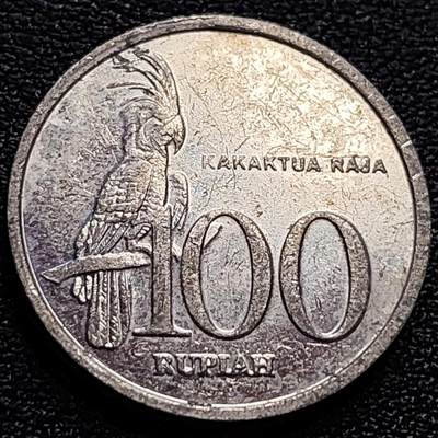 泉币菌-第76场-各国散币场 - 印度尼西亚100卢比铝币 凤头鹦鹉 23mm