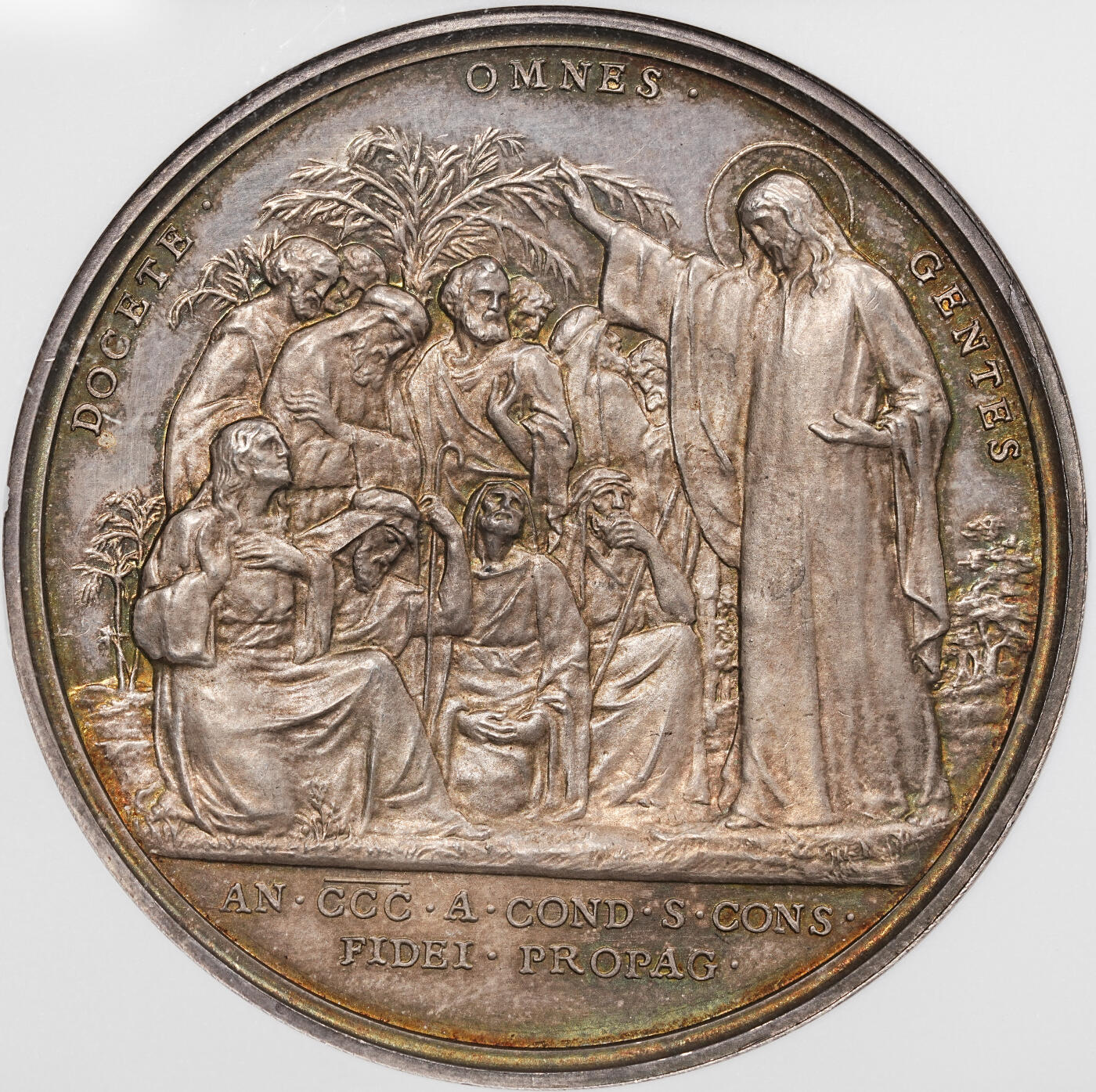 修遠堂世界钱币第八十期 NGC MS63 1922年梵蒂冈-耶稣传教高浮雕大银章