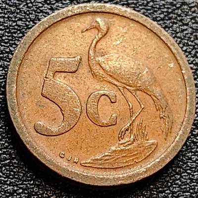 泉币菌-第78场-各国散币场 - 南非1991年5分 硬币，蓝鹤，21mm