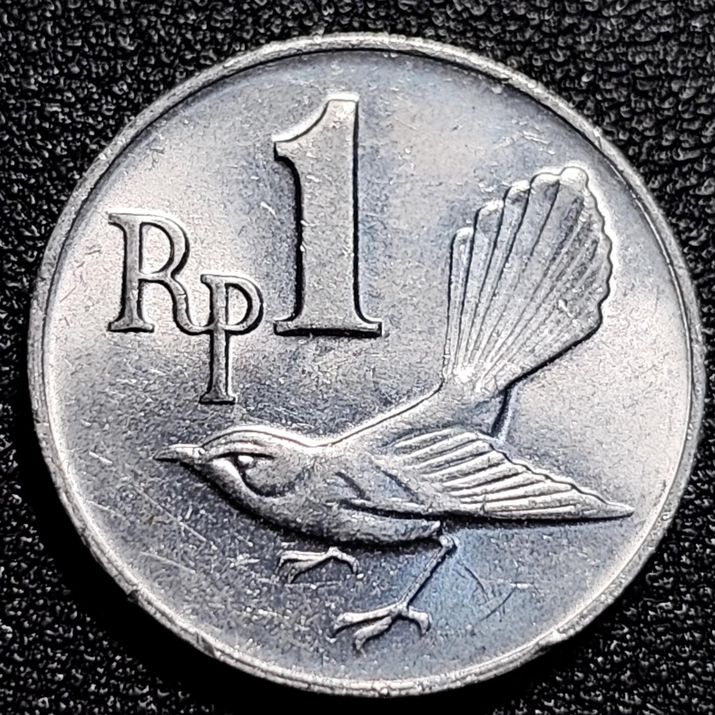 泉币菌-第74场-散币乐园 原光UNC 印尼1卢比铝币 扇尾鹊  22mm