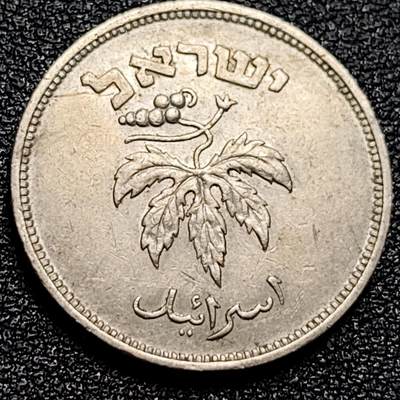 泉币菌-第77场-散币乐园场 稀少 1949年 以色列犹太国 50普鲁塔 镍币  葡萄叶 23.6毫米 5.6克