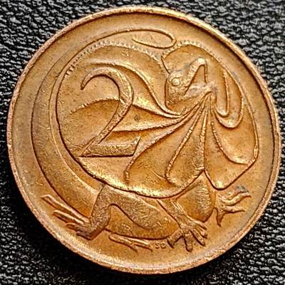 泉币菌-第78场-各国散币场 - 美品 1966年 英属澳大利亚2分铜币 伞蜥蜴斗篷蜥 21.5mm