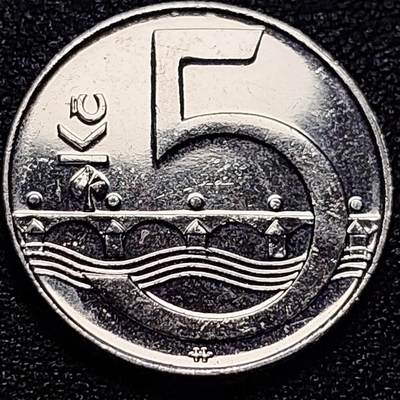 泉币菌-第77场-各国散币场 - 美品 捷克5克朗硬币  双尾狮23mm 欧洲币