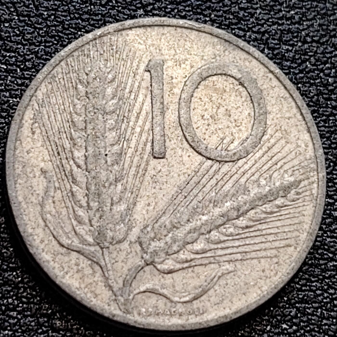 泉币菌-第78场-散币乐园场 1953年 意大利10里拉铝币 麦穗古犁 23.2mm