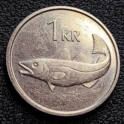 泉币菌-第76场-各国散币场 - 1994年 冰岛1克朗 大西洋鳕鱼 守护神 21.5mm