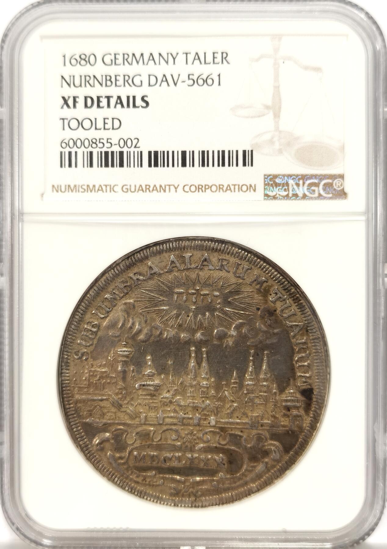 博洋堂世界钱币拍卖第134期（全场包邮） NGC XF 德国纽伦堡1680年城市景观大泰勒银币
