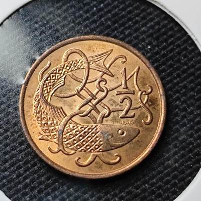 KK钱币收藏小铺 第317期 2月预留时间 周末发货 -  马恩岛1/2便士铜币 好品 鱼