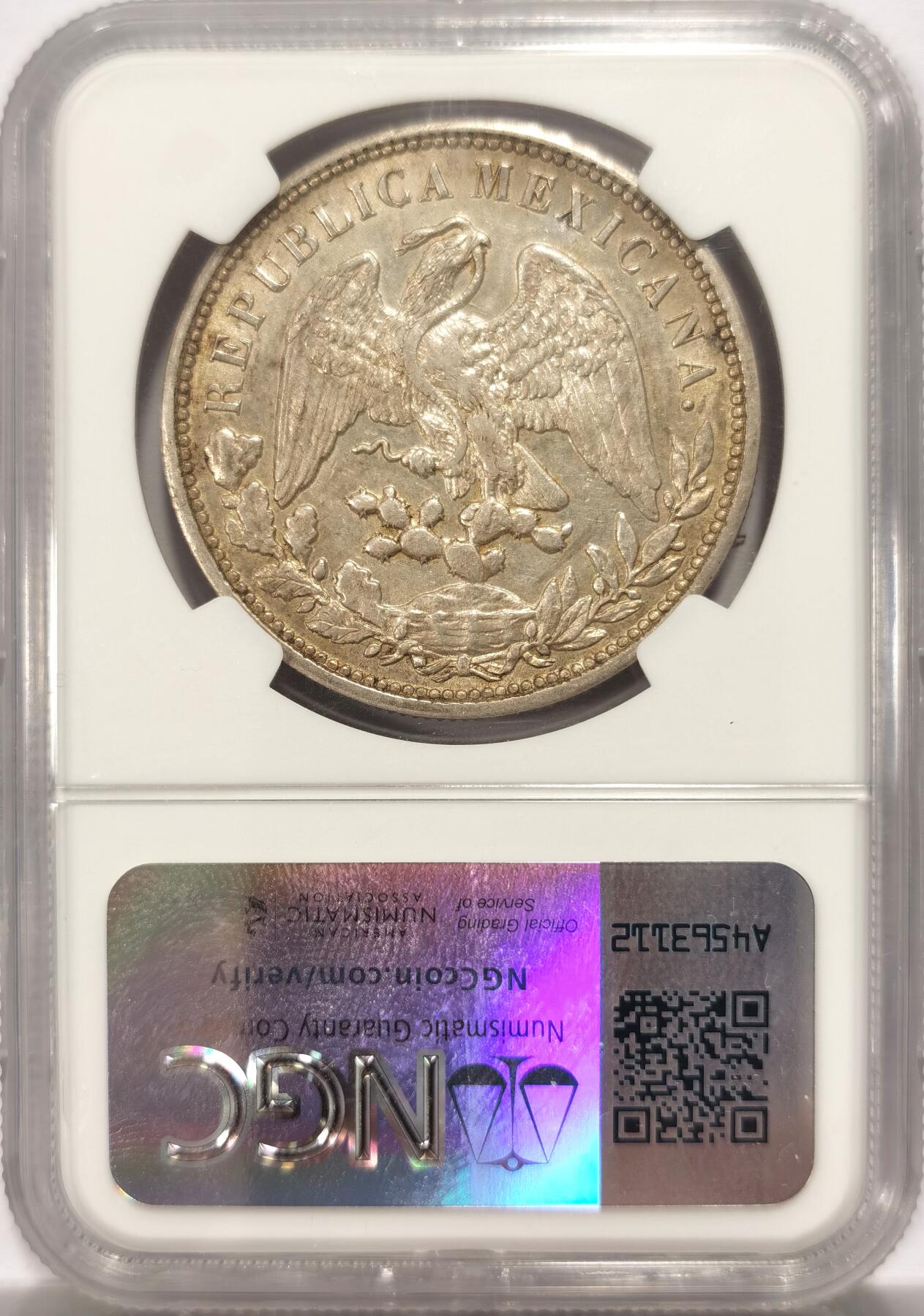 博洋堂世界钱币拍卖第134期（全场包邮） NGC AU58 墨西哥1898直边鹰洋，该鹰洋为国民政府铸造军饷解放战争时期使用，底板完美，无伤无划，黄油包浆带光