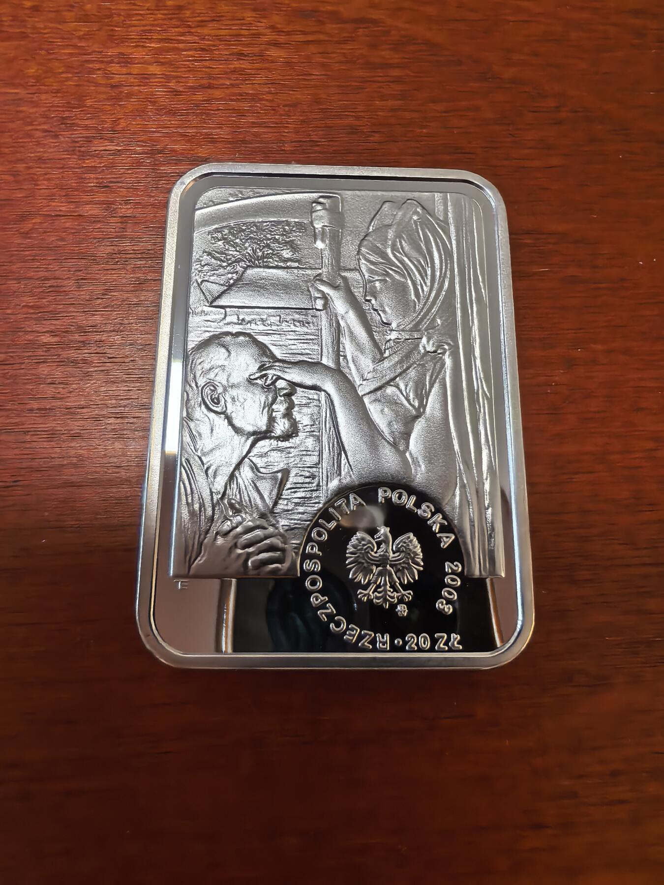 长老汇蛇年精选第三十五场拍卖 2003波兰画家雅克·马尔切夫斯基20兹罗提局部彩色精制银币，28.28克925银，原厂盒
