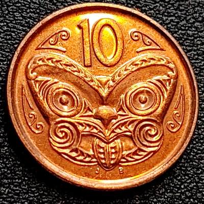 泉币菌-第78场-各国散币场 - 英属新西兰10分硬币 毛利面具 英女王伊丽莎白二世 21mm