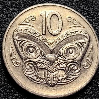 泉币菌-第77场-各国散币场 - 1978年 英属新西兰 10分硬币 毛利人面具 伊丽莎白二世 女王24mm
