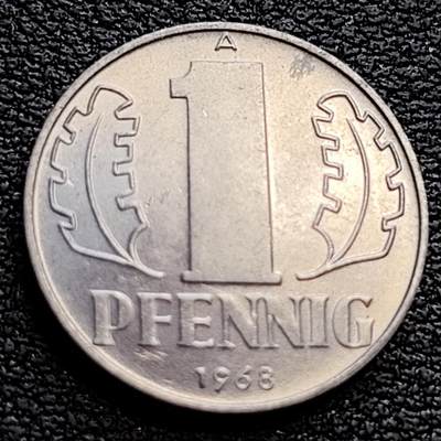 泉币菌-第76场-各国散币场 - 原光美品 民主德国1芬尼铝币17mm 