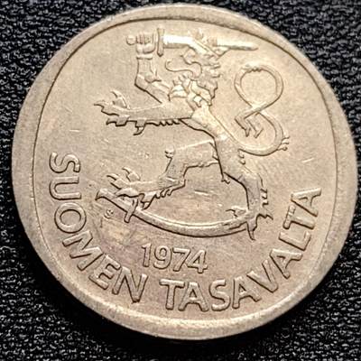 泉币菌-第77场-散币乐园场 芬兰1974年1马克镍币.持剑狮子.枞树 24mm 字边