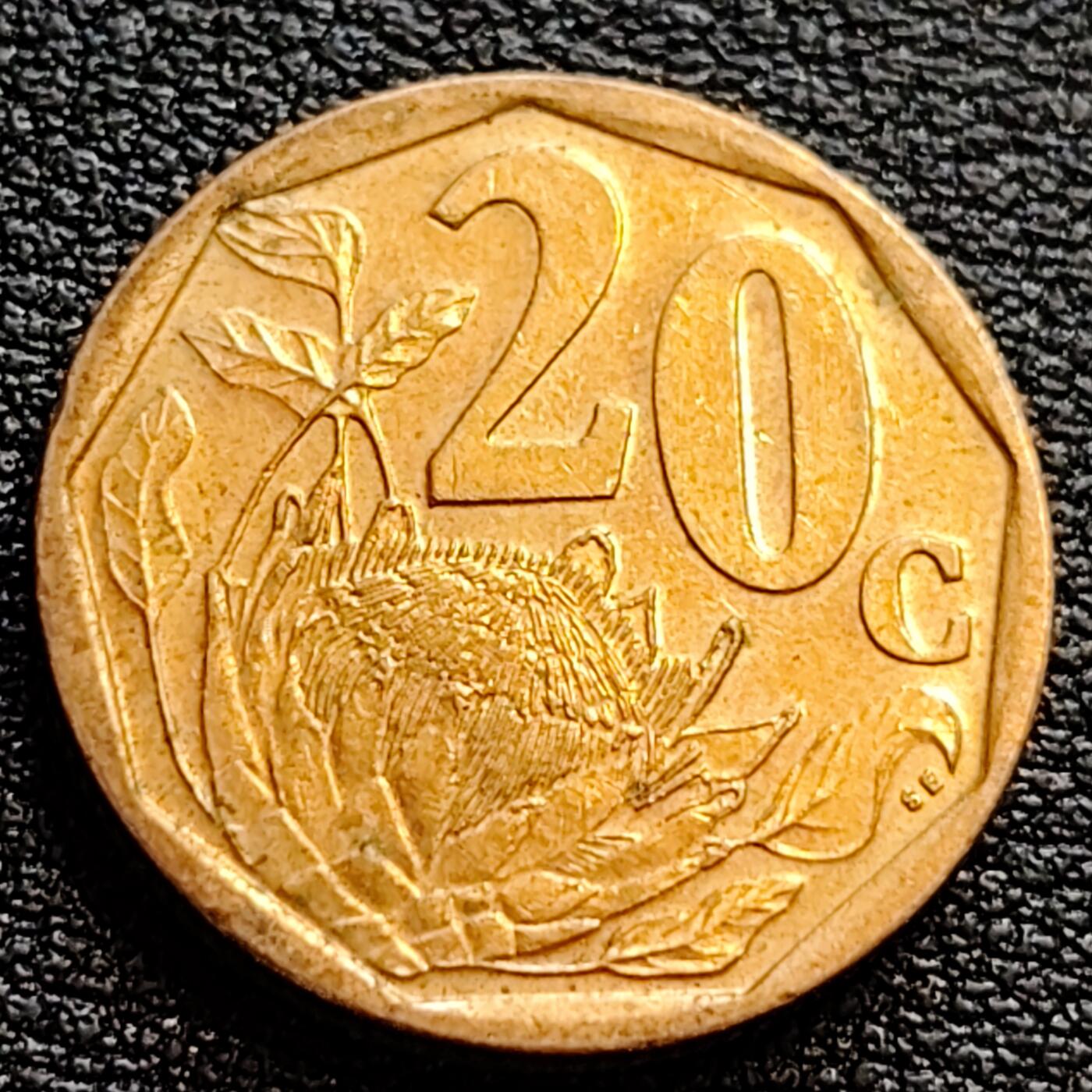 泉币菌-第75场-各国散币场 帝王花 南非20分镍制硬币 1999年 24.2毫米 6.0克
