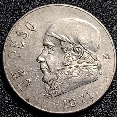 泉币菌-第74场-各国散币场 - 1971年墨西哥早期1比索大镍币 29mm 独立战争领袖莫雷洛斯 鹰蛇徽