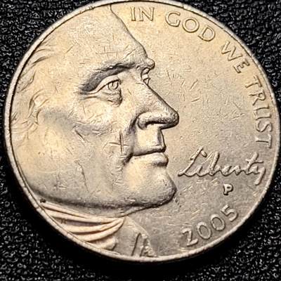 泉币菌-第77场-散币乐园场 2005年 美国5分 杰费逊銅镍纪念币 西进运动 遥望太平洋 21mm