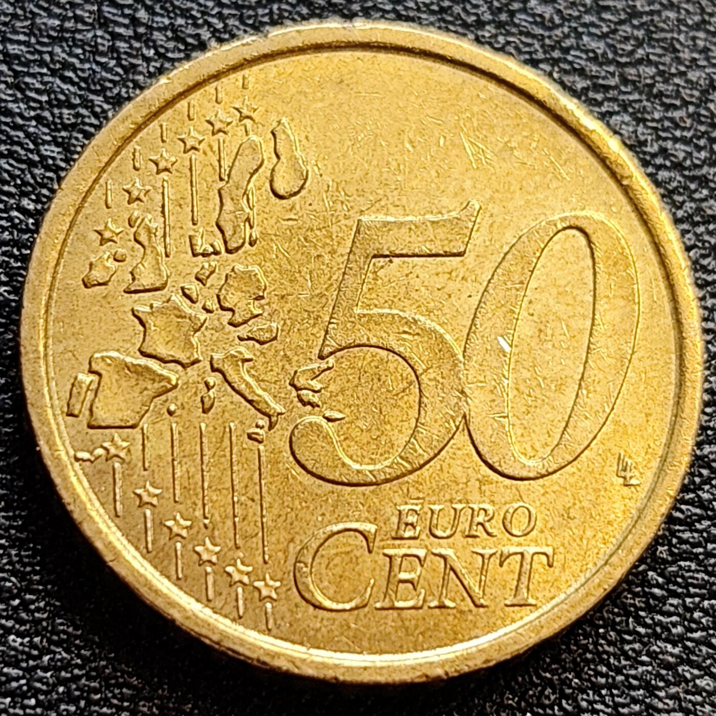 泉币菌-第76场-各国散币场 欧元 意大利50欧分黄铜币 皇帝马库斯骑马雕像 