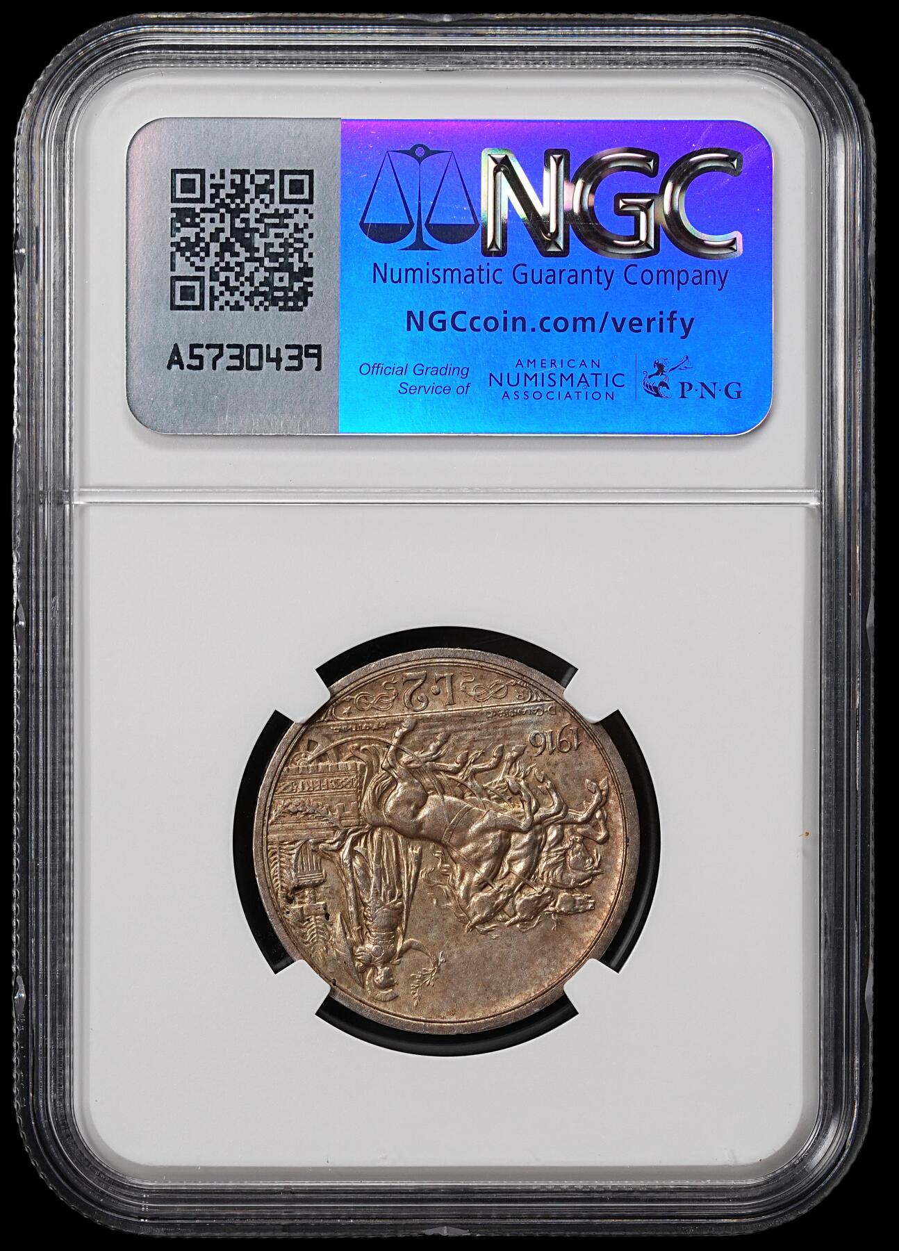 修遠堂世界钱币第八十期 NGC MS62 1916年意大利马车2里拉银币